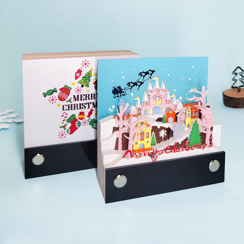 3D Calendar 2025, Notepad Paper Carving Calendar, Desktop Decoration with Light & Dust Cover, Tearable Creative Memo for Office & Home (Christmas Tree House)