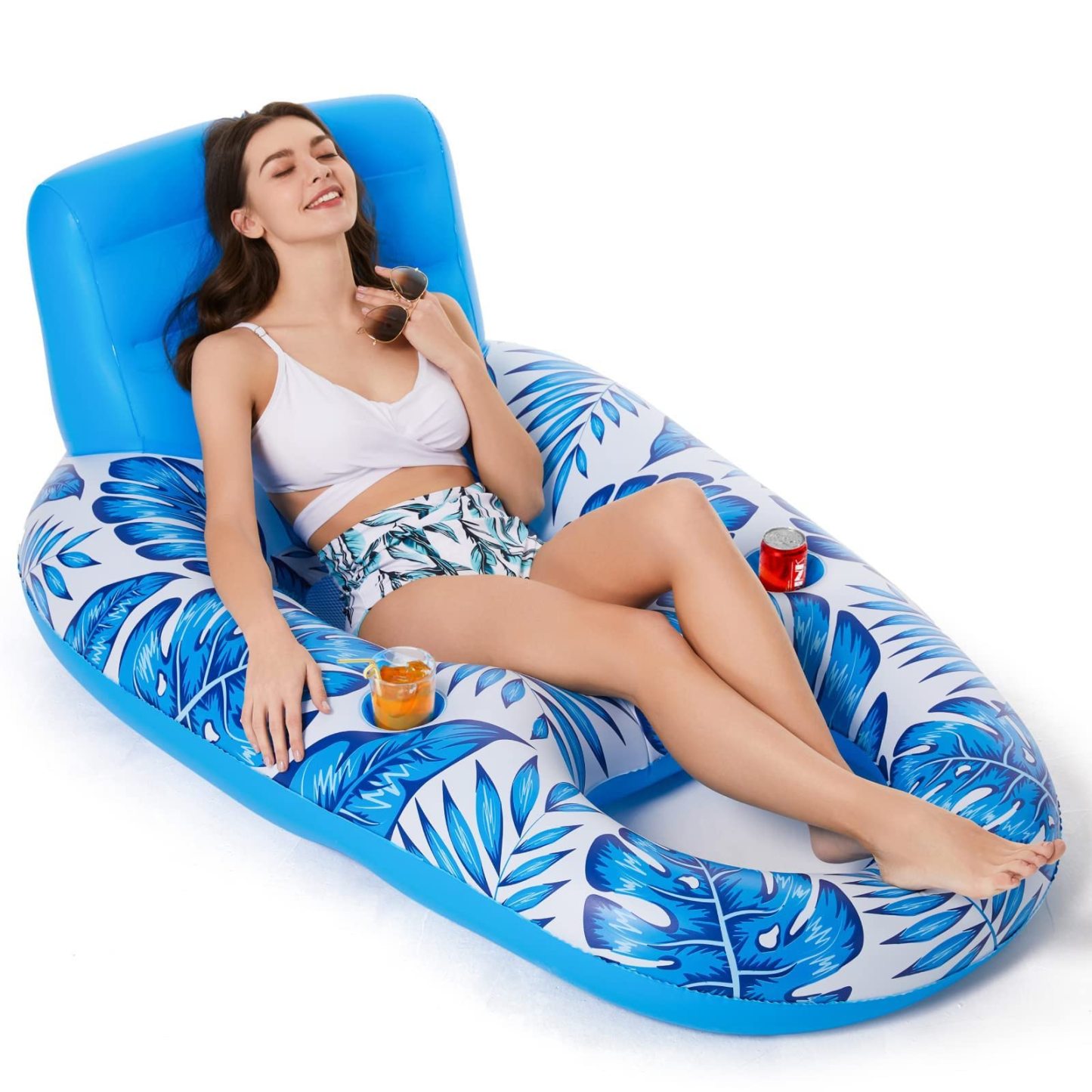 Heavy-Duty Inflatable Pool Chair Float Adult Pool Lounger with Headrest, Comfortable Recliner for Swimming Pool Parties