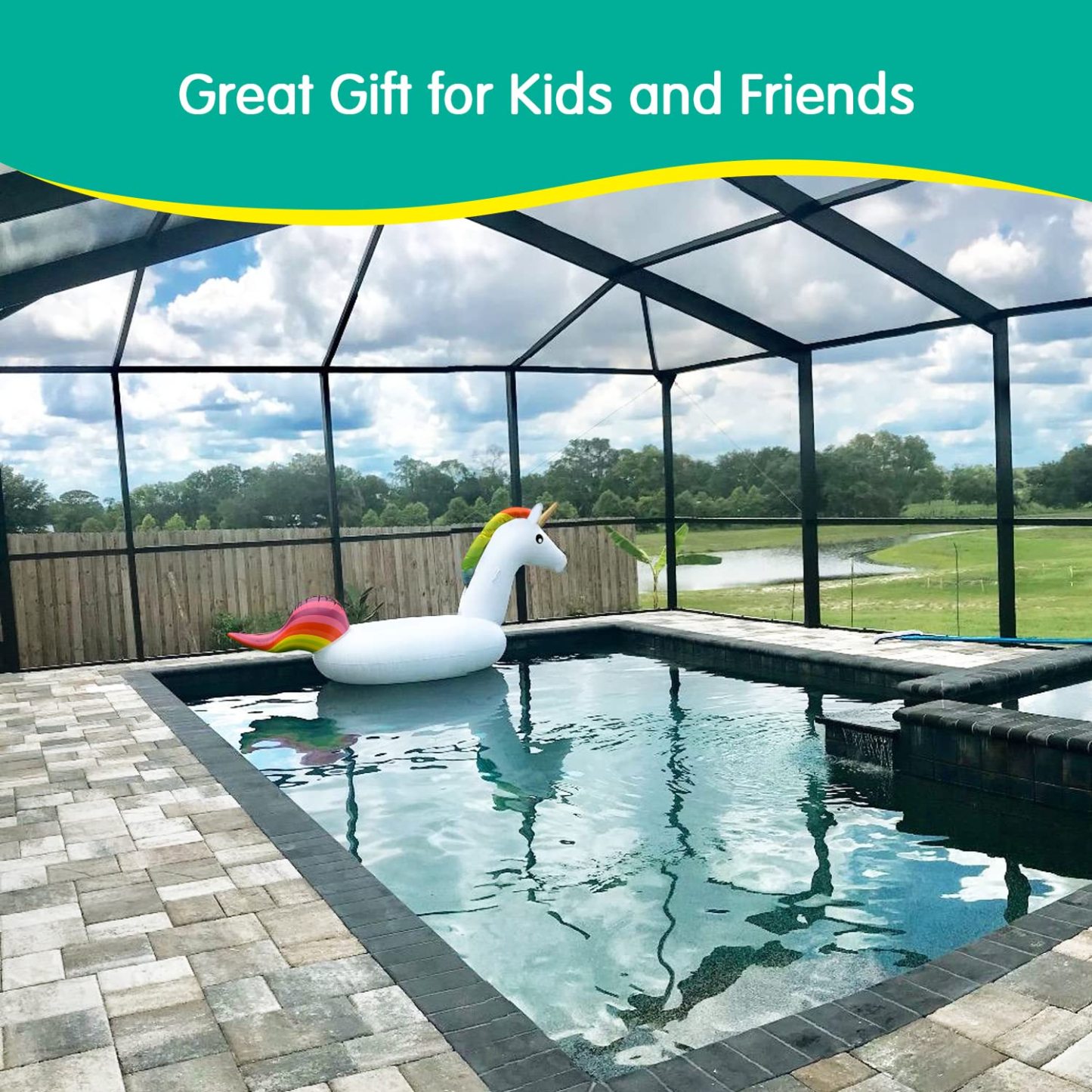 Giant Inflatable Unicorn Pool Float Large Ride-On Water Toy for Kids & Adults | Fun Swimming Pool Lounge Chair for Summer Water Play