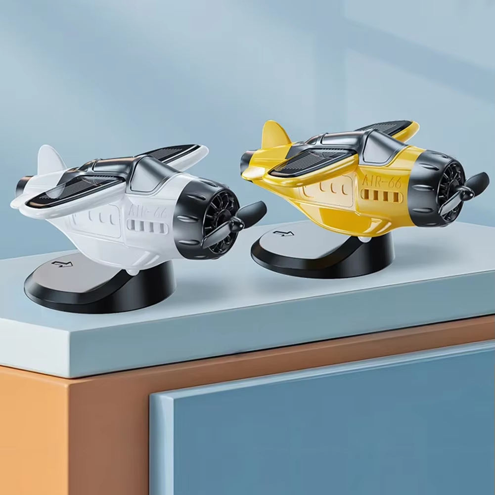 Solar Powered Fighter Jet Model | Car Dashboard Ornament with Rotating Propeller, Solar Airplane Decoration for Car Interior