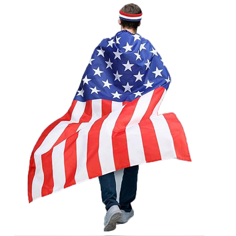 4th of July American Flag Costume Set Retro 80s Sunglasses, Stars & Stripes Headband, and USA Flag Cape for Independence Day Celebration