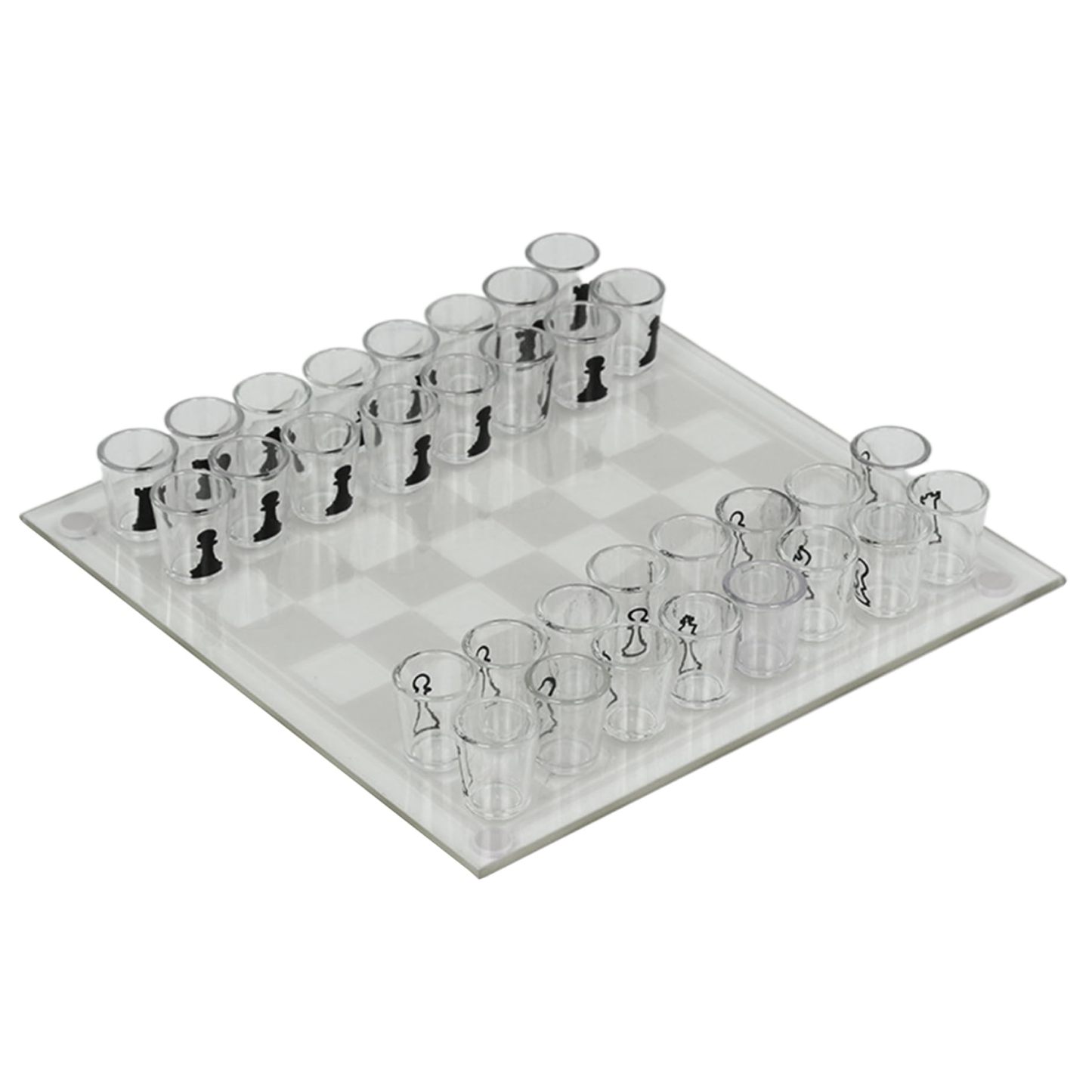Chess Shot Glass Set | 10x10 Inch Clear Glass Board with 32 Shot Glass Chess Pieces, Fun Drinking Game for Adults, Party Gift, Novelty Chess Set for Game Nights