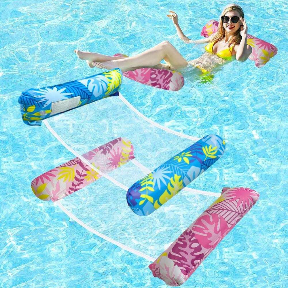 1-Piece Inflatable Floating Hammock Leaf-Shaped Double-Tube Pool Float for One Person, Foldable Water Lounger for Beach & Pool