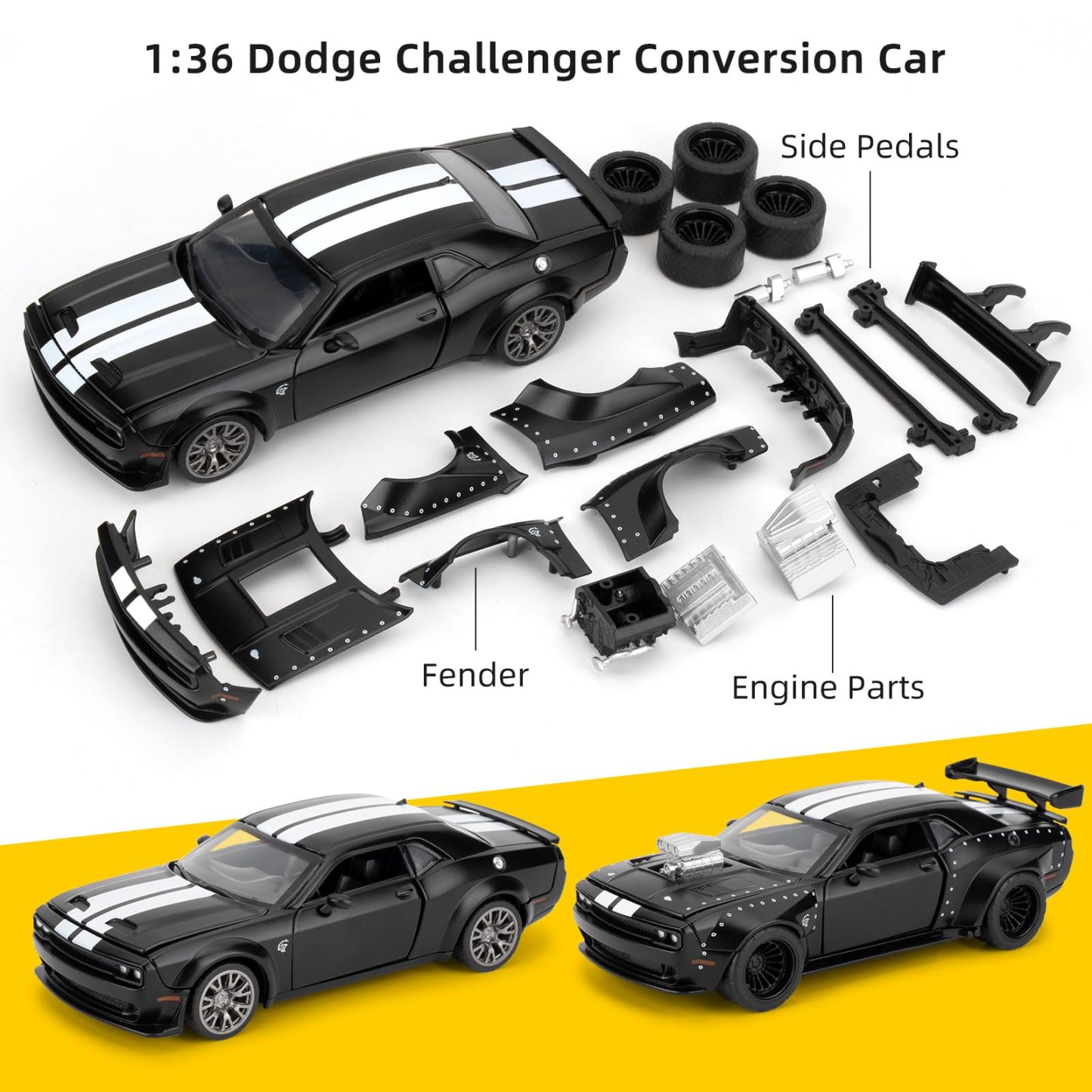 1:36 Take Apart Assembled Car Model for 2022 Dodge Challenger SRT Hellcat Diecast Toy, DIY Zinc Alloy Vehicle Toy Kit Educational Building Toys Cars Christmas Gift for Children