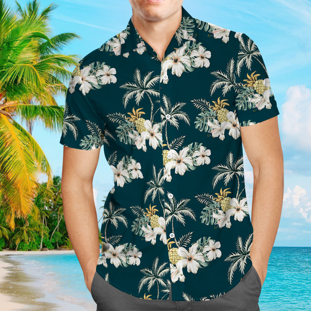 Men's Hawaiian Shirt Dark Green Shirt with Coconut Tree Pattern Funky Vintage Aloha Beach Short-Sleeved Shirt From Size S to 5XL Tropical Shirt For Him