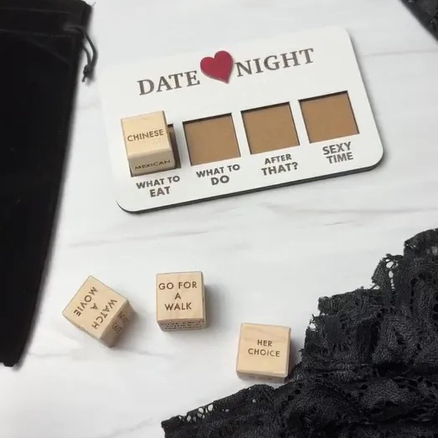 Romantic Couple Dice Game Wooden Date Night Game with Unique Cards, Perfect for Anniversaries & Special Occasions