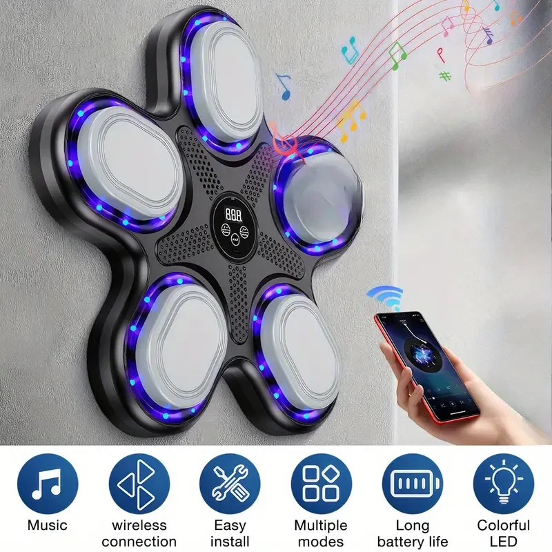 Music Boxing Machine with Bluetooth & LED Lights, Multistyle Smart Wall-Mounted Punching Trainer for Adults & Kids, Home & Gym Fitness Equipment with Gloves