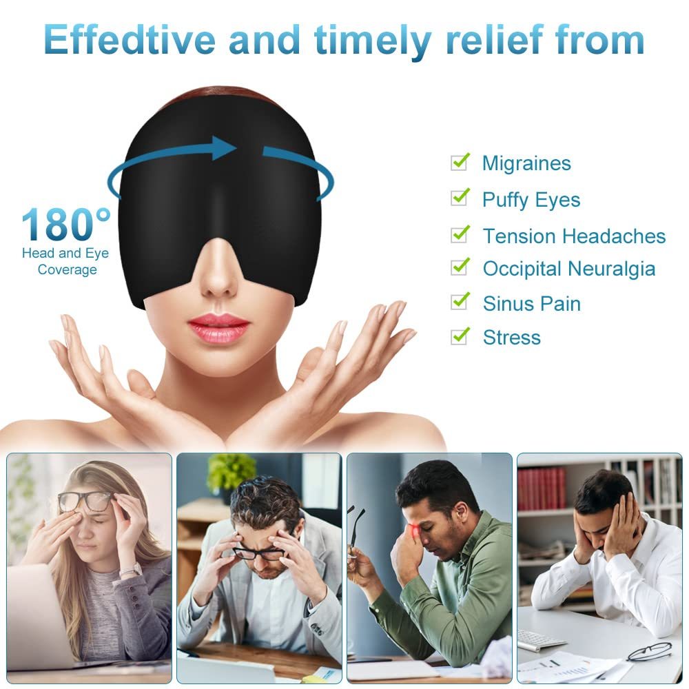 Migraine Relief Hat | Gel Cooling Headache Cap with Cold Therapy, Stretchy Ice Sleep Mask for Migraines, Puffy Eyes & Stress Relief