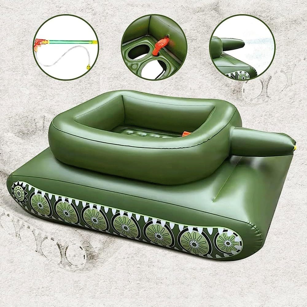 Battle Tank Ride-On Pool Float for Kids – Inflatable Tank Float with Water Squirt Gun, Summer Water Toy for Pool & Beach (Ages 6–12)