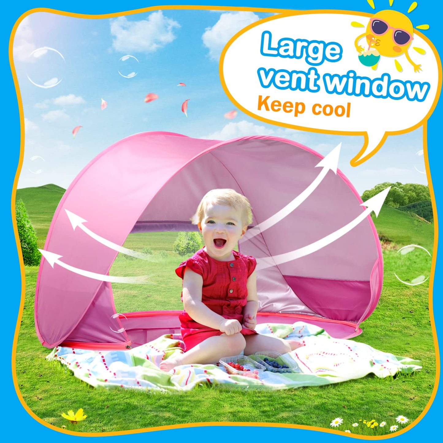 Baby Beach Tent with Mini Pool Pop-Up UV Sun Shelter UPF 50+, Removable Canopy & Carry Bag