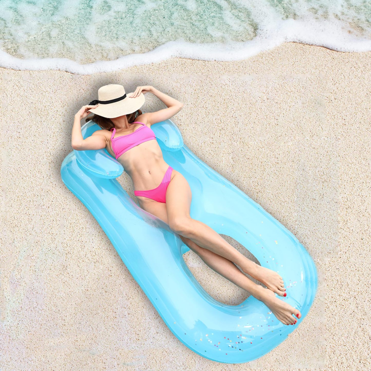 Pool Float Lounge for Adults Large Fabric-Covered Recliner with Mesh Center, Comfortable Outdoor Pool Float