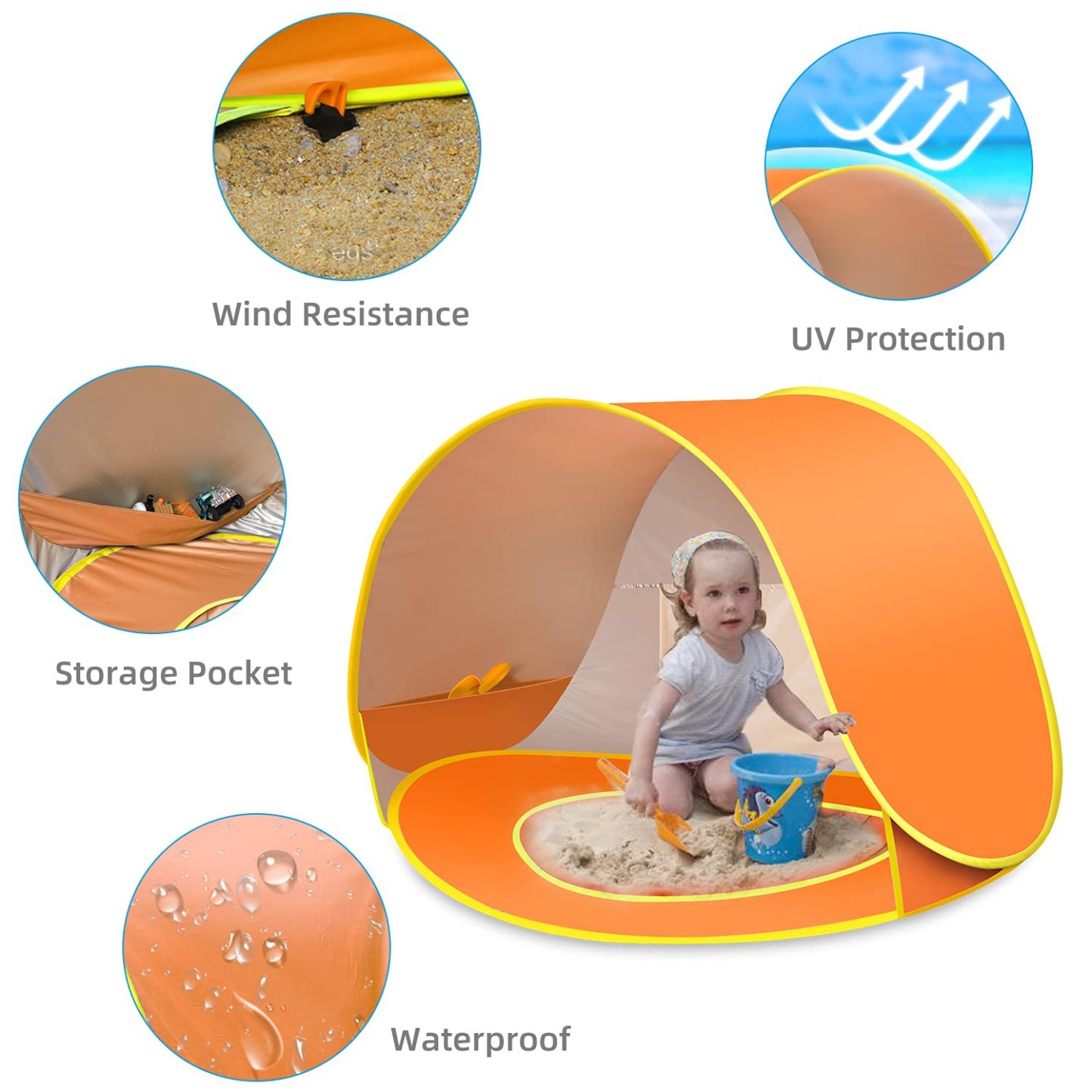 Baby Beach Tent with Mini Pool Pop-Up UV Sun Shelter UPF 50+, Removable Canopy & Carry Bag