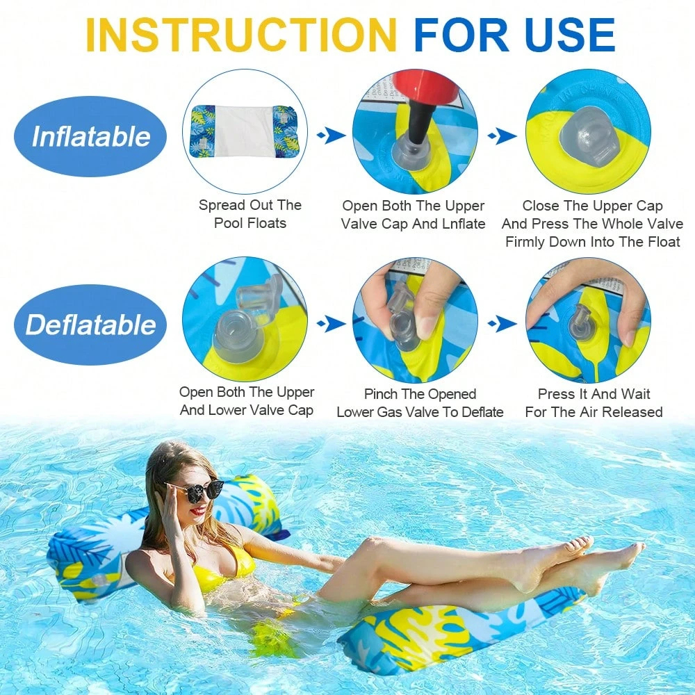 1-Piece Inflatable Floating Hammock Leaf-Shaped Double-Tube Pool Float for One Person, Foldable Water Lounger for Beach & Pool