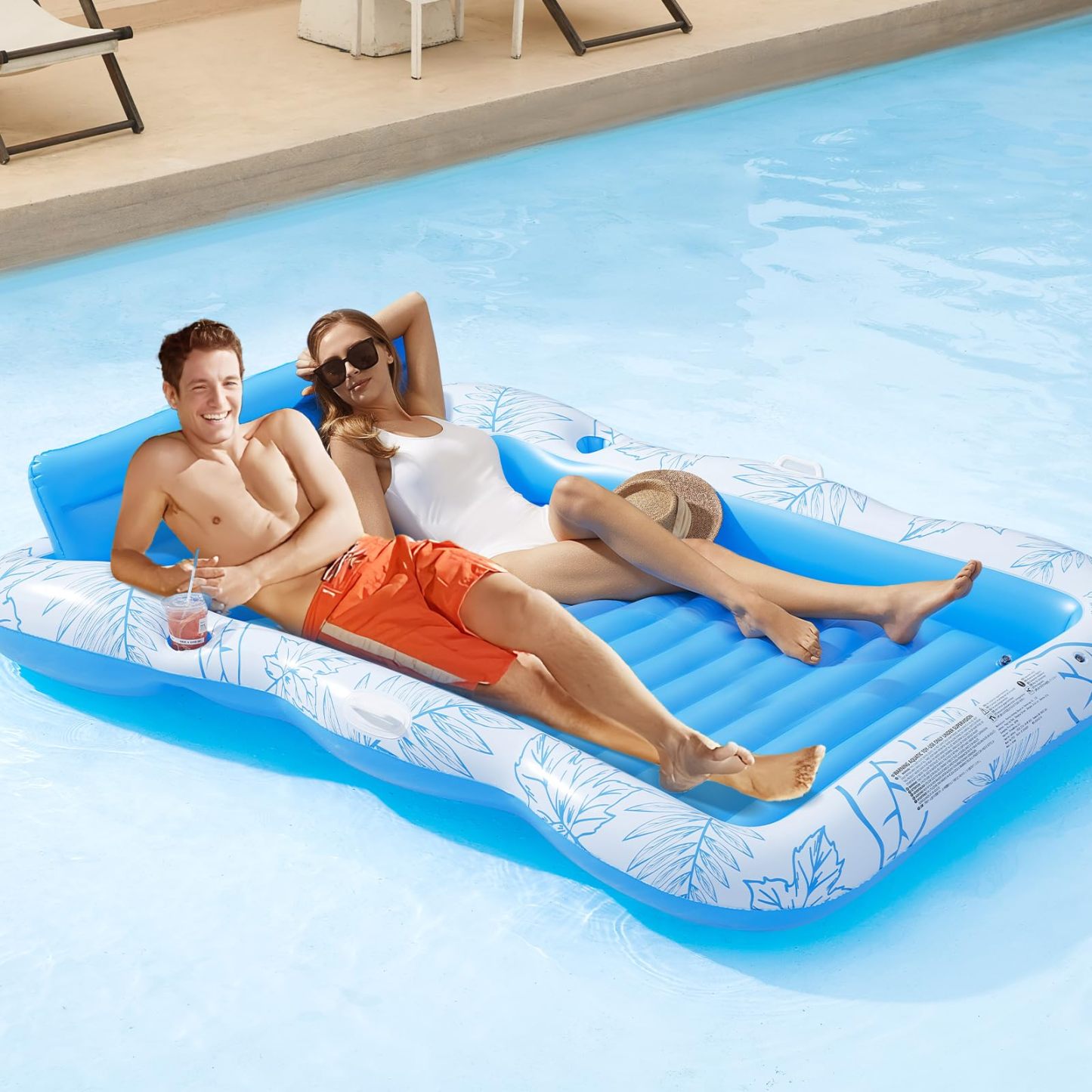 Inflatable Pool Float for Adults Large Beach Float for Sunbathing, Lounge Chair Float with Cup Holder, Floating Air Mattress