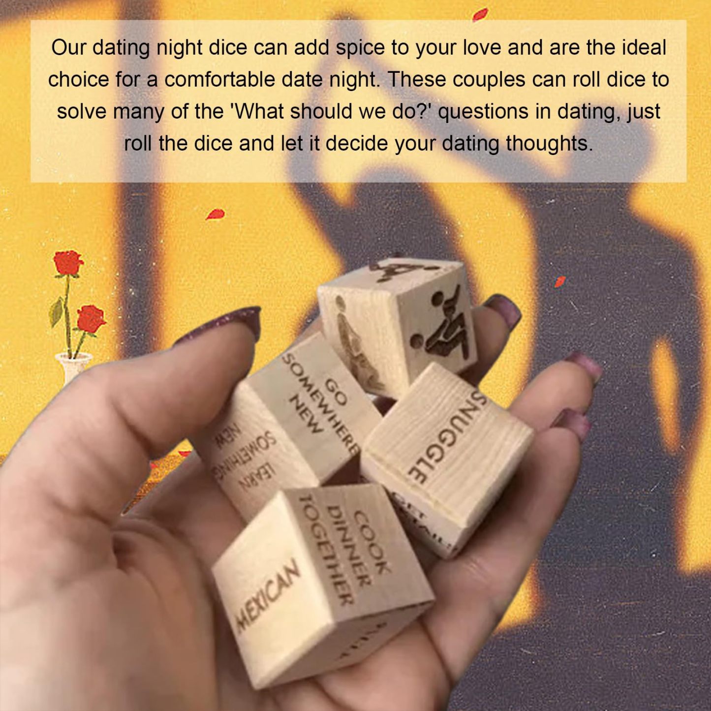 Romantic Couple Dice Game Wooden Date Night Game with Unique Cards, Perfect for Anniversaries & Special Occasions