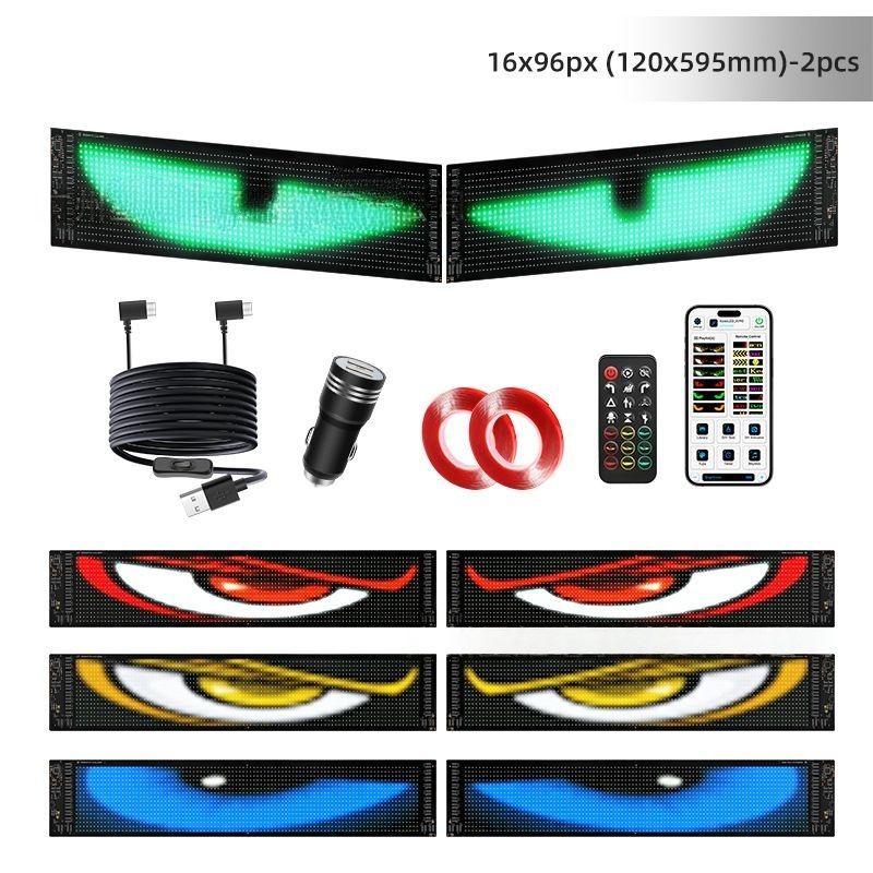 Flexible LED Devil Eyes Windshield Sign Animated Display Panel for Cars & Trucks with Remote Control & Bluetooth App Custom LED Sign for Bars, Shops, Hotels