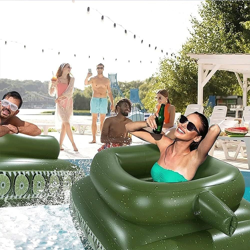 Battle Tank Ride-On Pool Float for Kids – Inflatable Tank Float with Water Squirt Gun, Summer Water Toy for Pool & Beach (Ages 6–12)