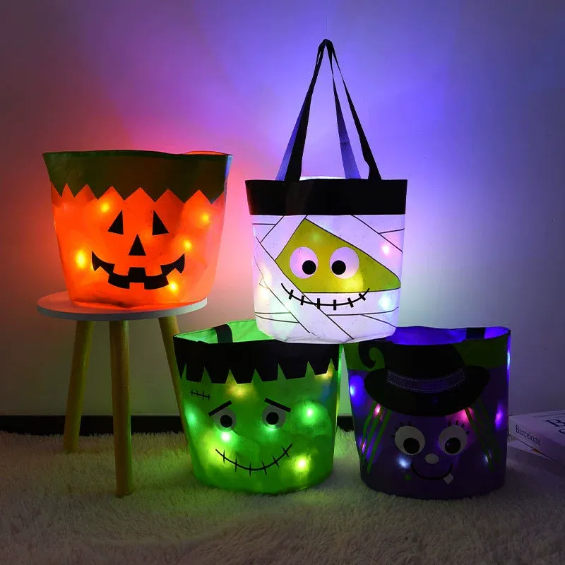 Halloween LED Light-Up Candy Buckets – Trick or Treat Bags & Party Decorations