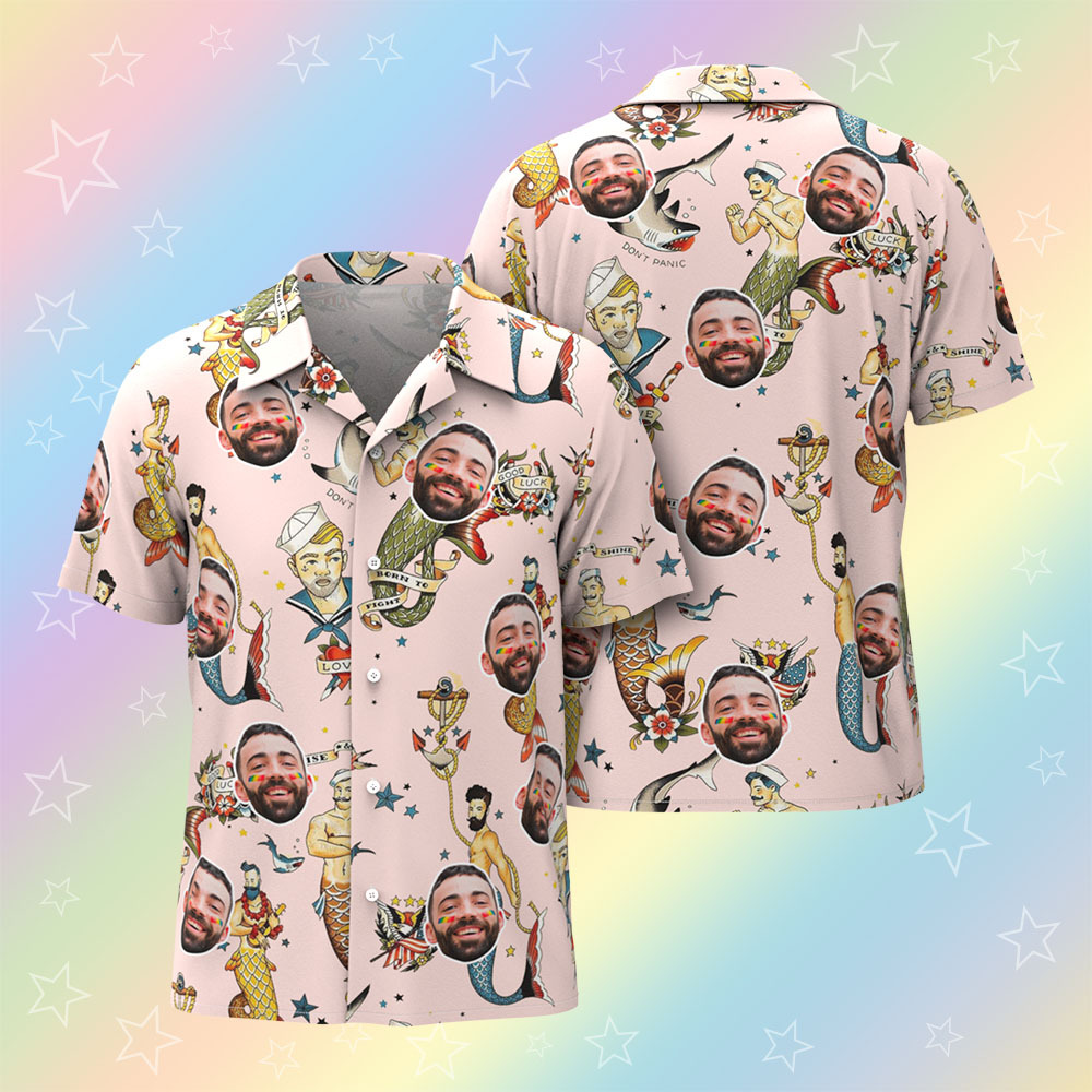 Custom Men's Mermaid Hawaiian Shirt Pride Month From Size S to 5XL with Comfortable Butterfly Mesh Fabric Material For LGBTQ