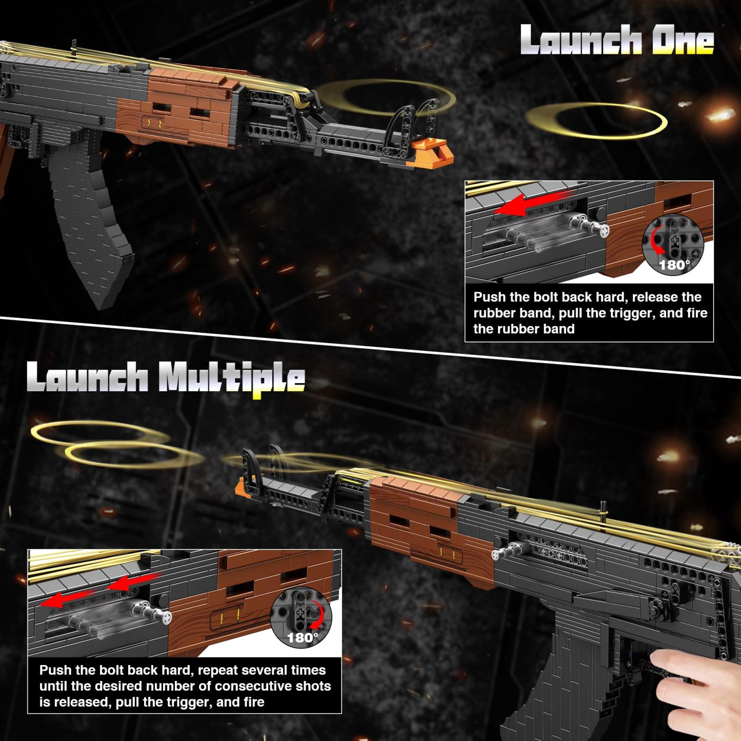 Building Block Gun for Adults, 1: 1 AKM-47 Model Gun That Shoot Rubber Band Educational Toys DIY Assembling Building Toys Set for Boys Age 14+, Collectible Gift for Military Weapon Toy Lovers,1166Pcs