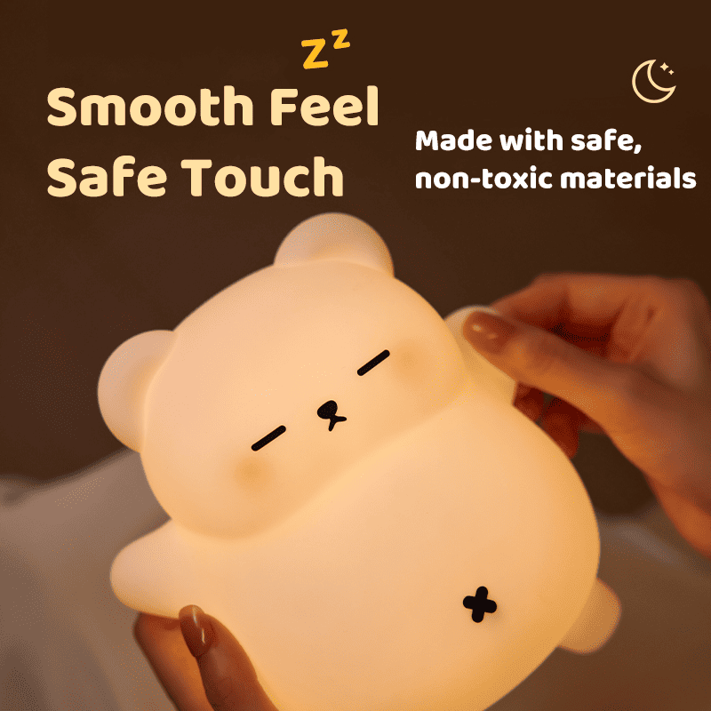 Breathing Bear Silicone Night Light | Squishy Snuggly Sleep Companion with Calming Sounds & LED Glow, Perfect Gift