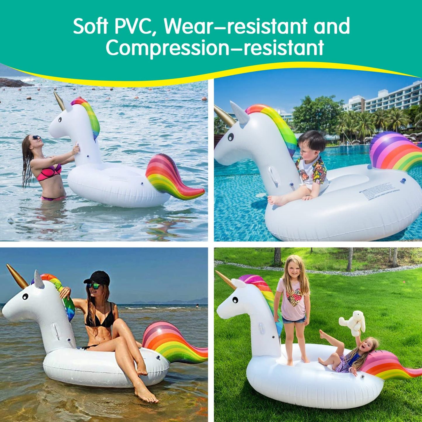 Giant Inflatable Unicorn Pool Float Large Ride-On Water Toy for Kids & Adults | Fun Swimming Pool Lounge Chair for Summer Water Play
