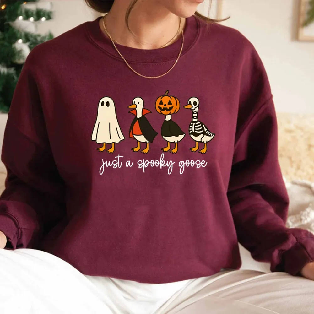 Just a spooky goose Sweatshirt, Just a Spooky Goose Sweatshirt, Halloween Sweatshirt, Skeleton Goose Tee, Spooky Season Shirt