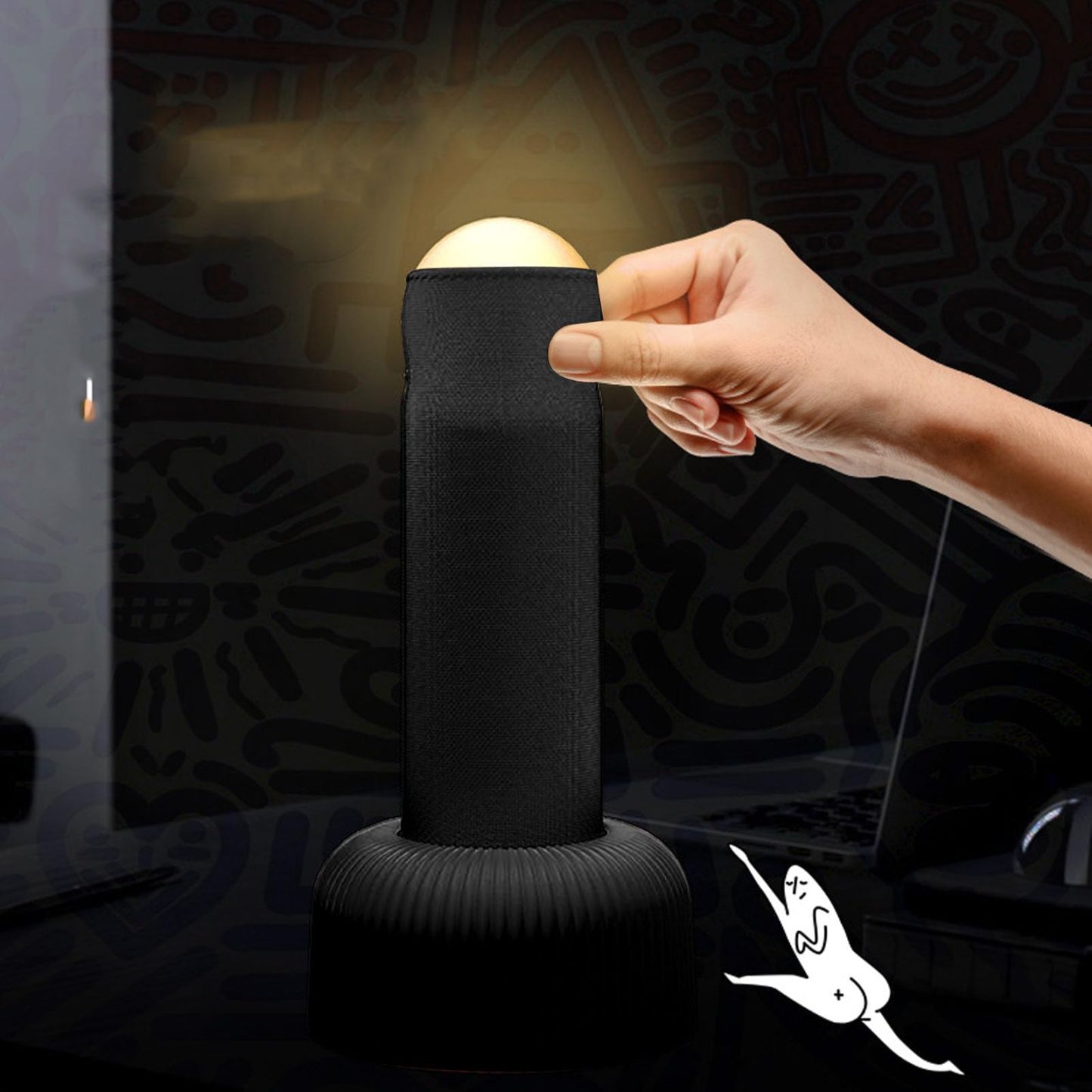 Hand Pull Night Light, Creative Bedroom Bedside Sleep Light Warm LED Night Light, Funny Hand Pull Column Shape Handheld Flashlight, USB Atmosphere Light Desk Table Lamp (Pink & Black)