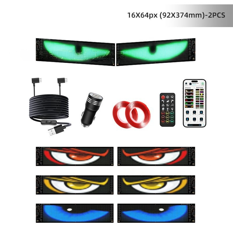 Flexible LED Devil Eyes Windshield Sign Animated Display Panel for Cars & Trucks with Remote Control & Bluetooth App Custom LED Sign for Bars, Shops, Hotels