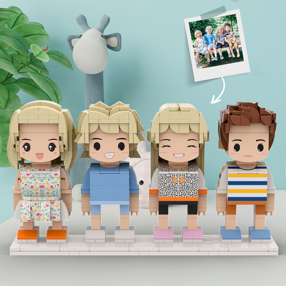 Customizable 4 People Cute Face Custom Brick Figures Full Body Happy Children's Day - MiniMe Pillow