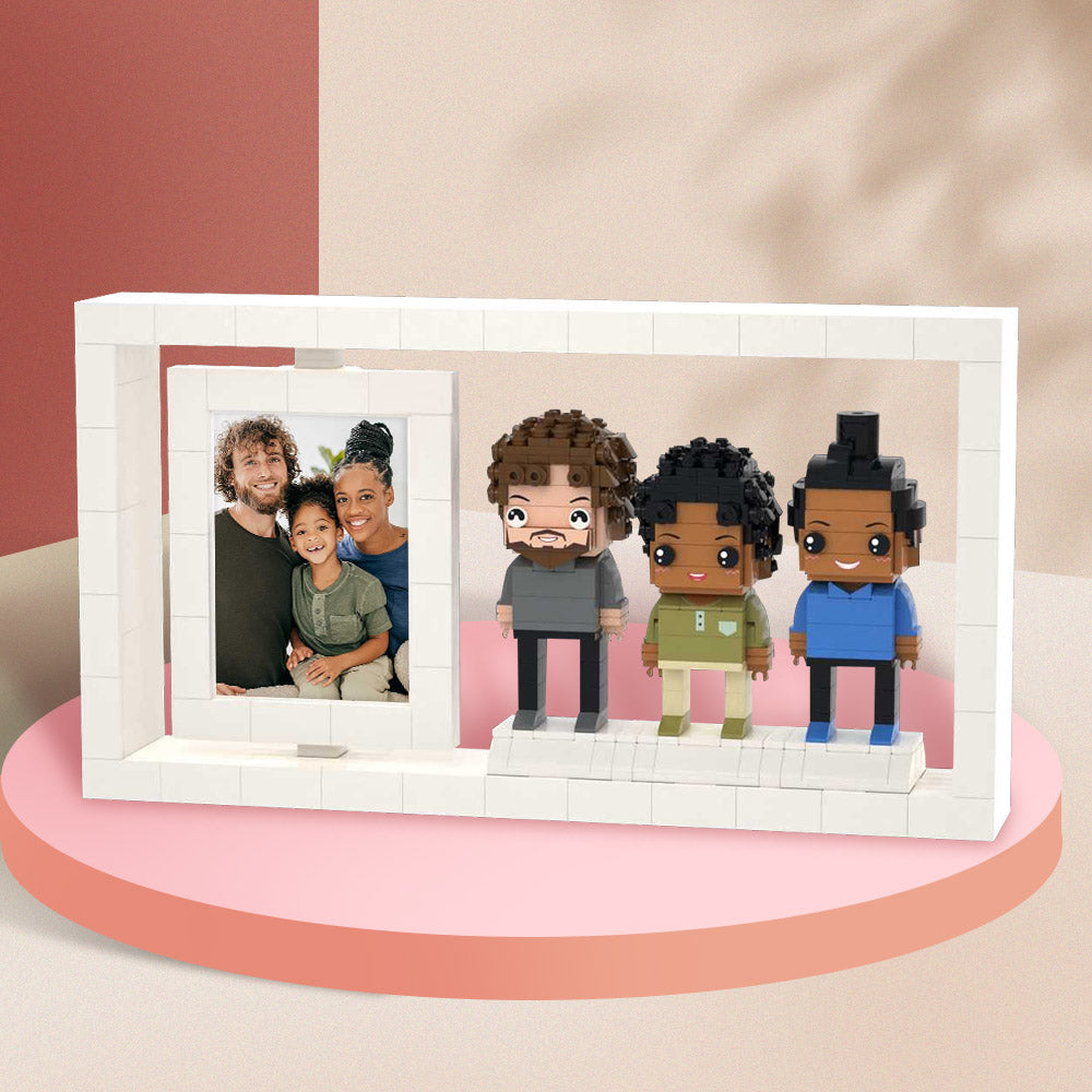 Full Body Customizable 3 People Custom Brick Figures Photo Frame Small Particle Block - MiniMe Pillow