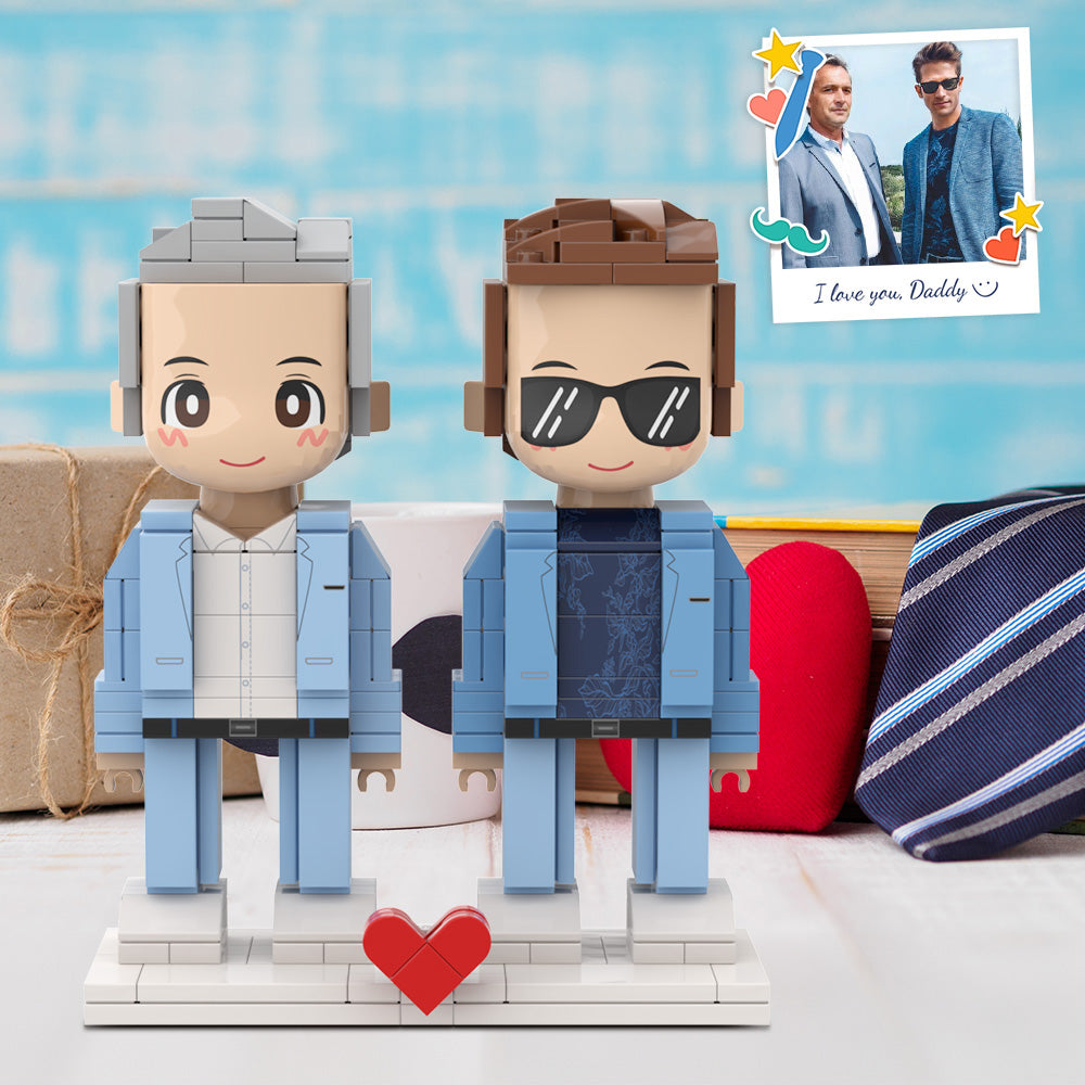 Ganzkörper-ziegelfiguren Für 2 Personen Von Duddu, Individuelle Ziegelfigur Für Papa, Perfekt Zum Vatertag Für Stilvolle Graue Haare, Alter Papa Und Ich - MiniMe Pillow