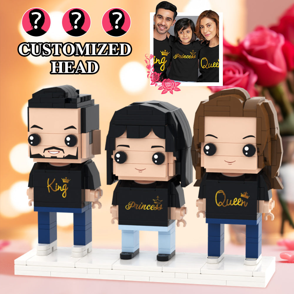 Familien-matching-shirt König Königin Prinzessin Valentinstag Ganzkörper Anpassbar 3 Personen Benutzerdefinierte Ziegel Figuren Kleine Partikel Block - MiniMe Pillow