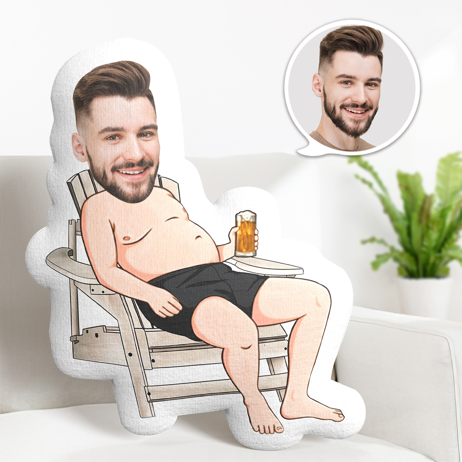 Personalisiertes Foto-gesichtskissen, Lustiges Ehemann-mit-bier-gesichtskissen, Gesichtsbild-kissen, Puppen-gesichtskörperkissen, Personalisierte Puppe - MiniMe Pillow