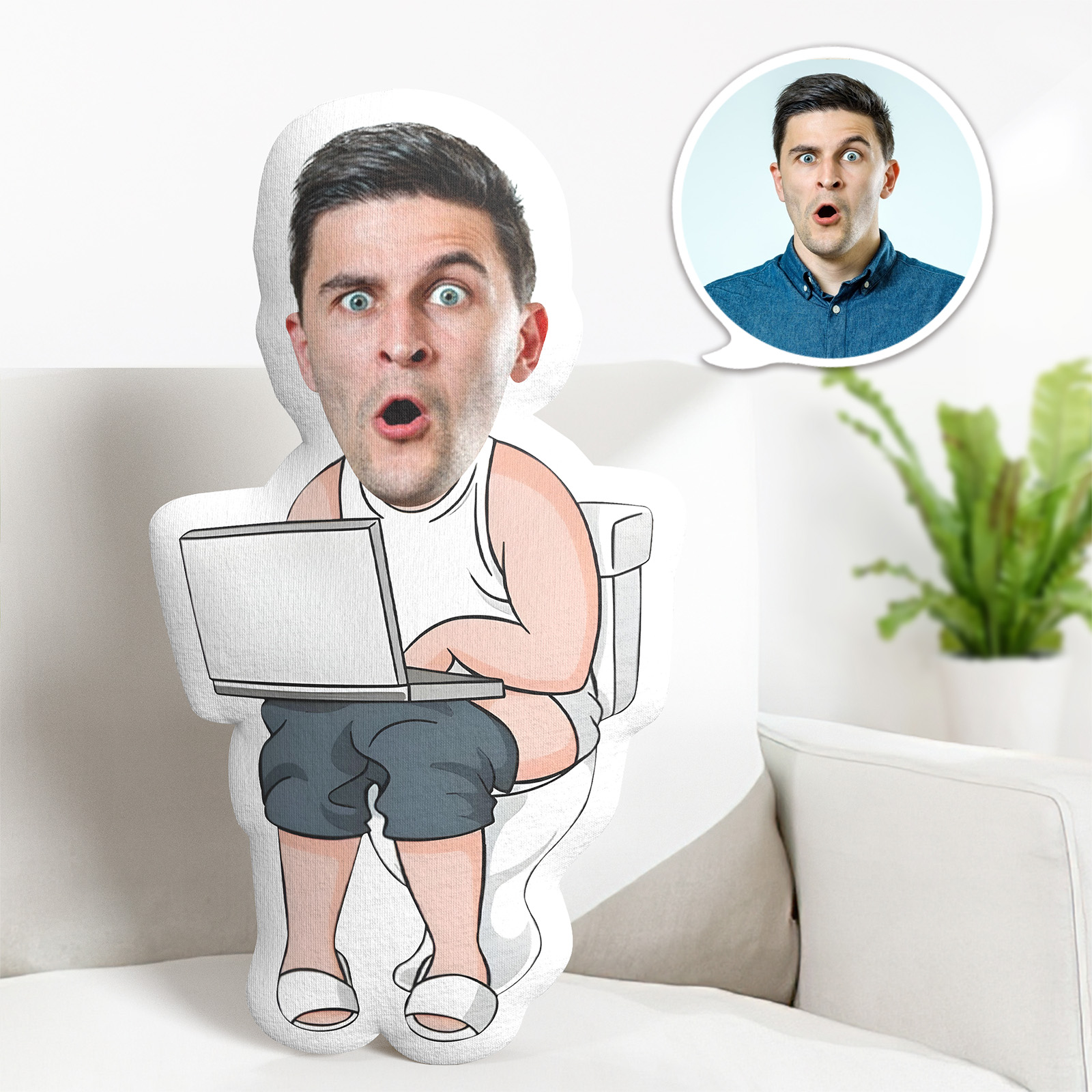 Personalisiertes Foto-gesichtskissen, Papa Auf Der Toilette Gesichtskissen, Gesichtsbild-kissen, Puppengesichts-körperkissen, Personalisierte Puppe - MiniMe Pillow