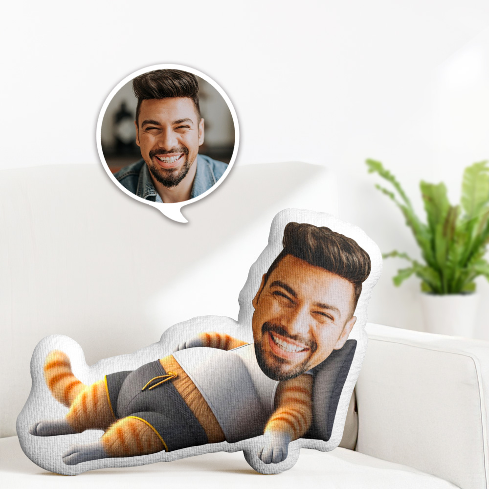 Benutzerdefiniertes Foto-gesichtskissen, Katzenmann Auf Dem Sofa, Gesichtskissen, Gesichtsbildkissen, Puppengesichtskörperkissen, Personalisierte Puppe - MiniMe Pillow