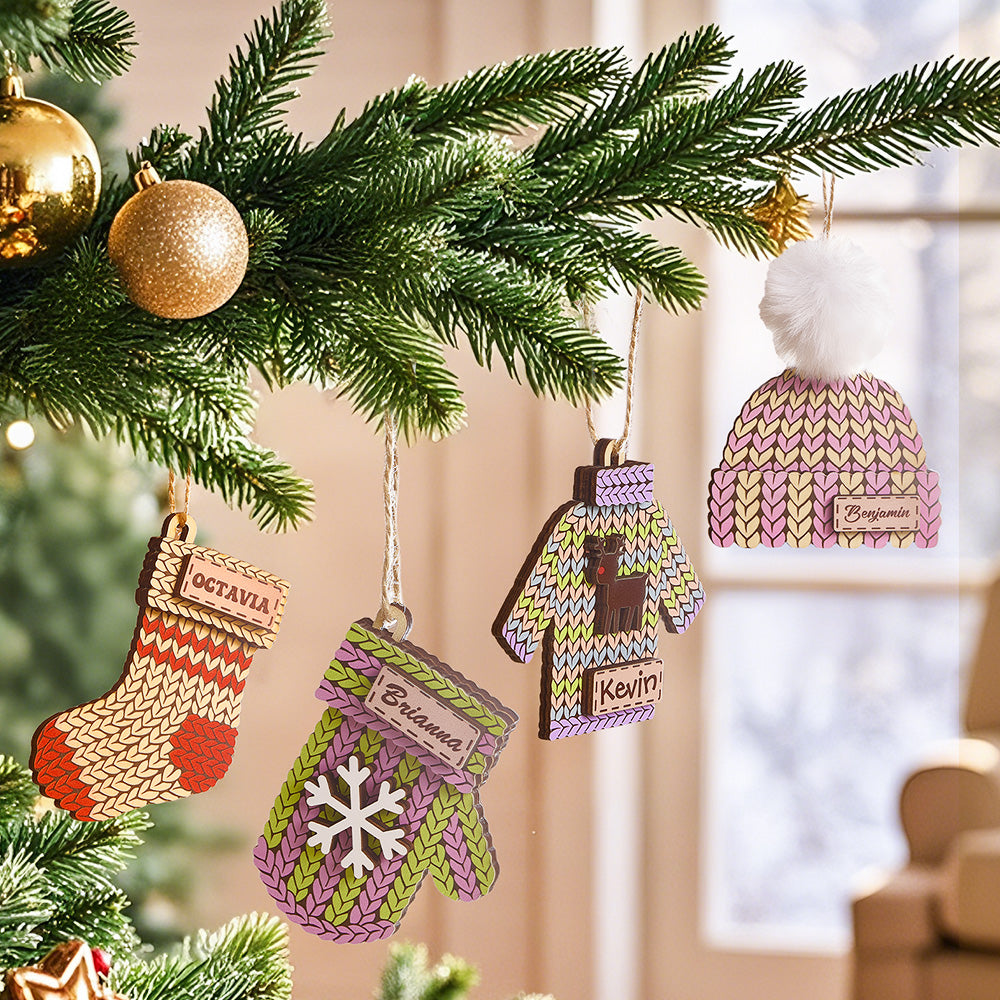 Personalisierter Namens-wintermütze, Weihnachtsschmuck, Individueller Weihnachts-winter-fäustlingsstrumpf, Pullover-ornament - MiniMe Pillow