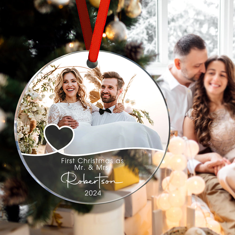 Personalisierter Erster Weihnachtsschmuck Mit Foto, Weihnachtsschmuck, Geschenk Für Paare - MiniMe Pillow
