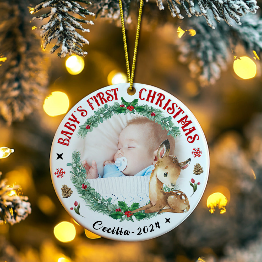 Personalisierter Weihnachtsschmuck Für Das Erste Baby Mit Foto, Hirsch, Weihnachtsschmuck, Geschenk Für Kinder - MiniMe Pillow