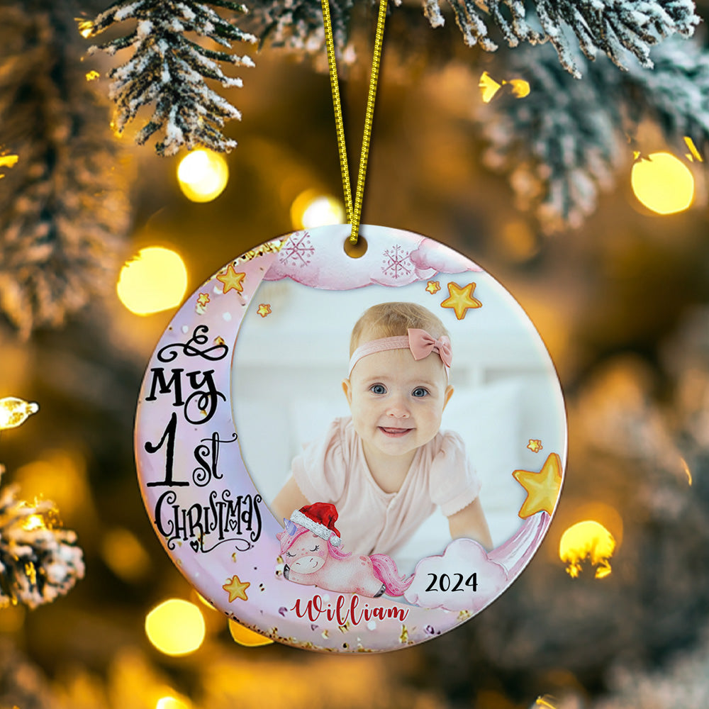 Personalisierter Weihnachtsschmuck Für Das Erste Baby Mit Foto, Einhorn-weihnachtsschmuck, Geschenk Für Kinder - MiniMe Pillow
