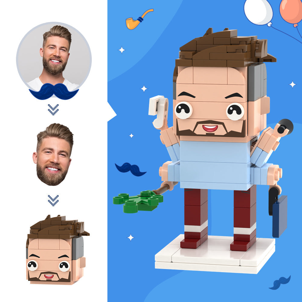 Vatertagsgeschenke Benutzerdefinierte Kopf Ziegel Figuren Busy Dad Ziegel Figuren Kleine Partikel Block Spielzeug - MiniMe Pillow