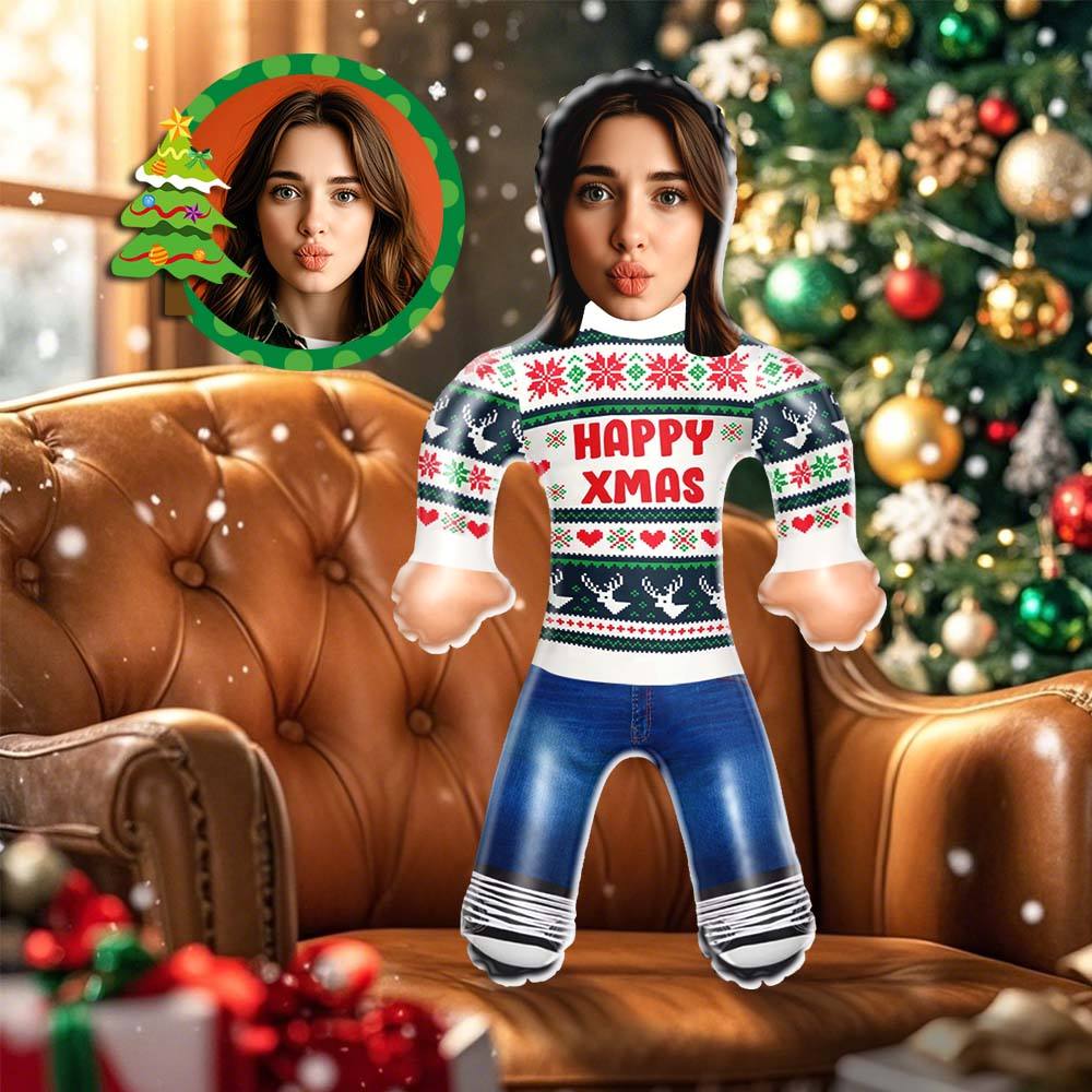 Benutzerdefinierte Aufblasbare Puppe „frohe Weihnachten“, Lustige Aufblasbare Puppe, Individuelles Gesicht, Luft-minime-puppe, Weihnachtsgeschenk - MiniMe Pillow