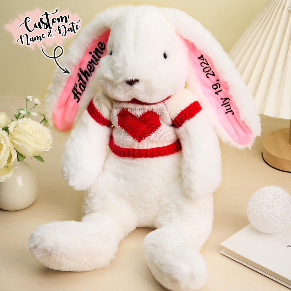 Personalisierter Pullover Hase Plüschspielzeug Benutzerdefiniertes Kaninchen Mit Gesticktem Namen Geschenk Für Kinder - MiniMe Pillow