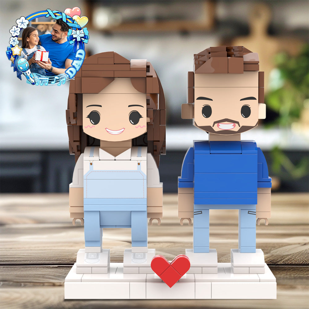 Ganzkörper-outfit Im Klassischen Jeans-stil, Personalisierbar, Vatertag, Individuelle Ziegelfiguren Für Papa, 2 Personen, Individuelle Ziegelfiguren Für Papa Am Vatertag - MiniMe Pillow
