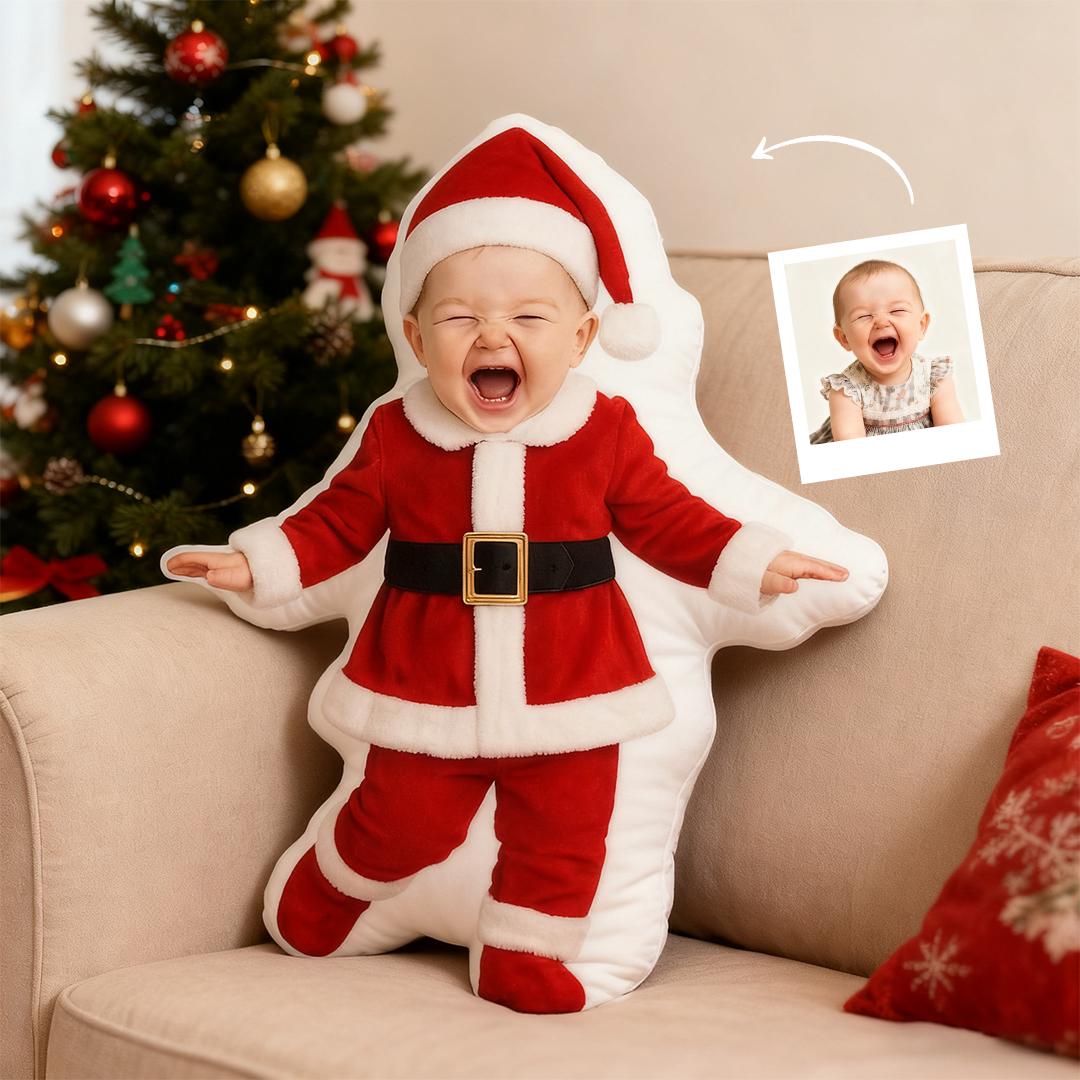 Personalisiertes Babyfotokissen – Weihnachtsmannkissen, Elfenkissen, Einzigartiges Babygeschenk, Weihnachtsdekoration - MiniMe Pillow
