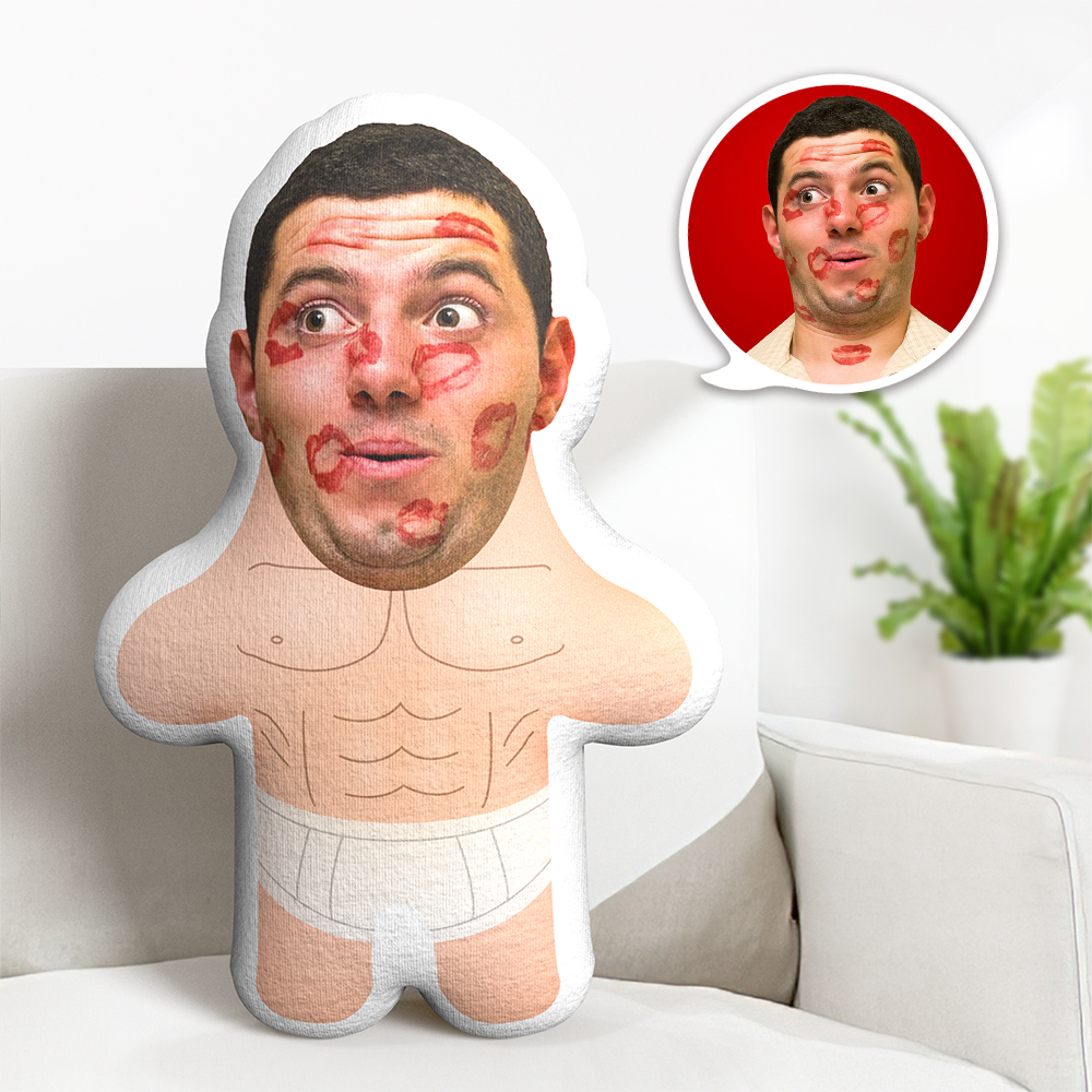Coussin Personnalisé Minime, Coussin Humoristique Avec Photo Personnalisée, Motif Boxer Blanc Et Bisous - MiniMe Pillow