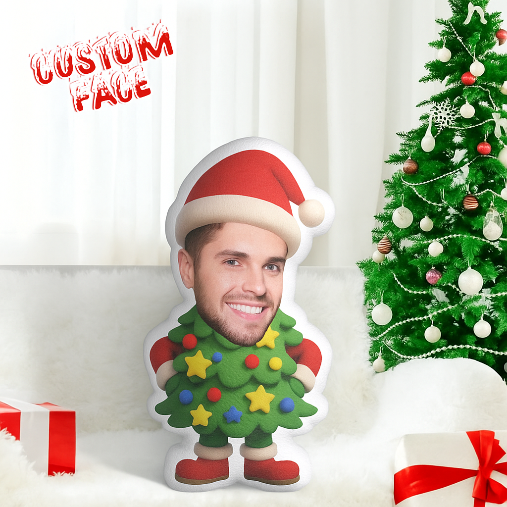 Coussin Sapin De Noël Personnalisé Avec Portrait