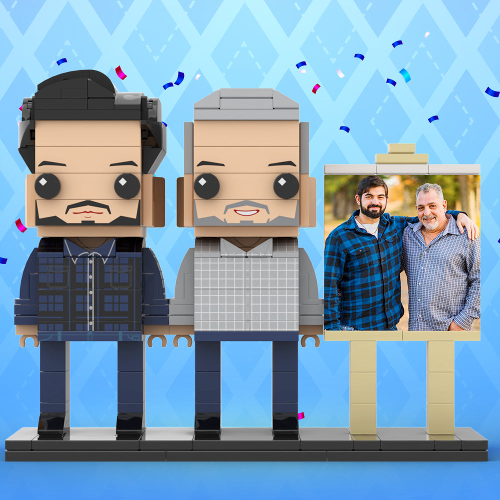 Cadre Photo Personnalisable Pour 2 Personnes, Père Et Fils, Figurines En Briques Personnalisées, Jouet En Blocs De Petites Particules, Personnalisé Pour La Fête Des Pères - MiniMe Pillow