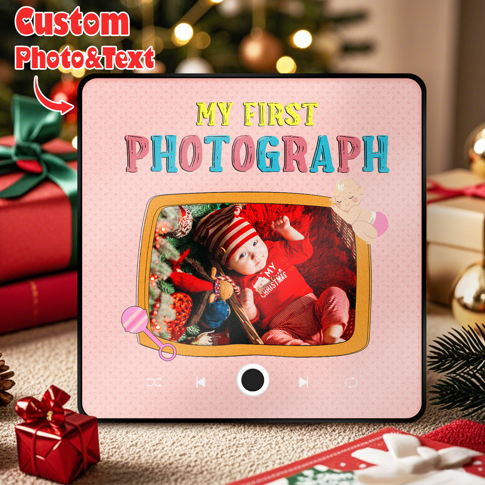Aimant De Réfrigérateur Musical Personnalisé, Première Photographie De Bébé, Cadeaux De Noël Pour La Famille, Aimants Musicaux Personnalisés, Peuvent Jouer Des Chansons - MiniMe Pillow