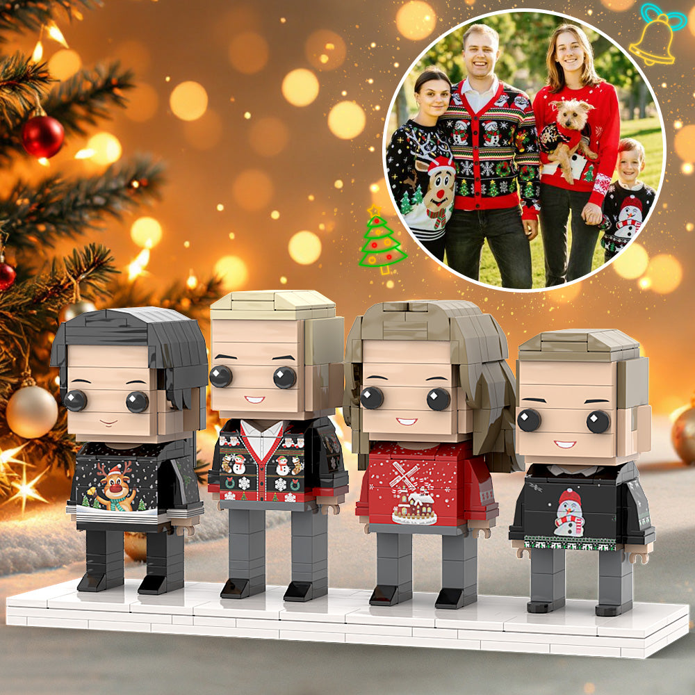 Figurines De Noël Personnalisées Pour 4 Personnes, Corps Entier, Petites Particules, Blocs De Briques, Figurines Familiales - MiniMe Pillow